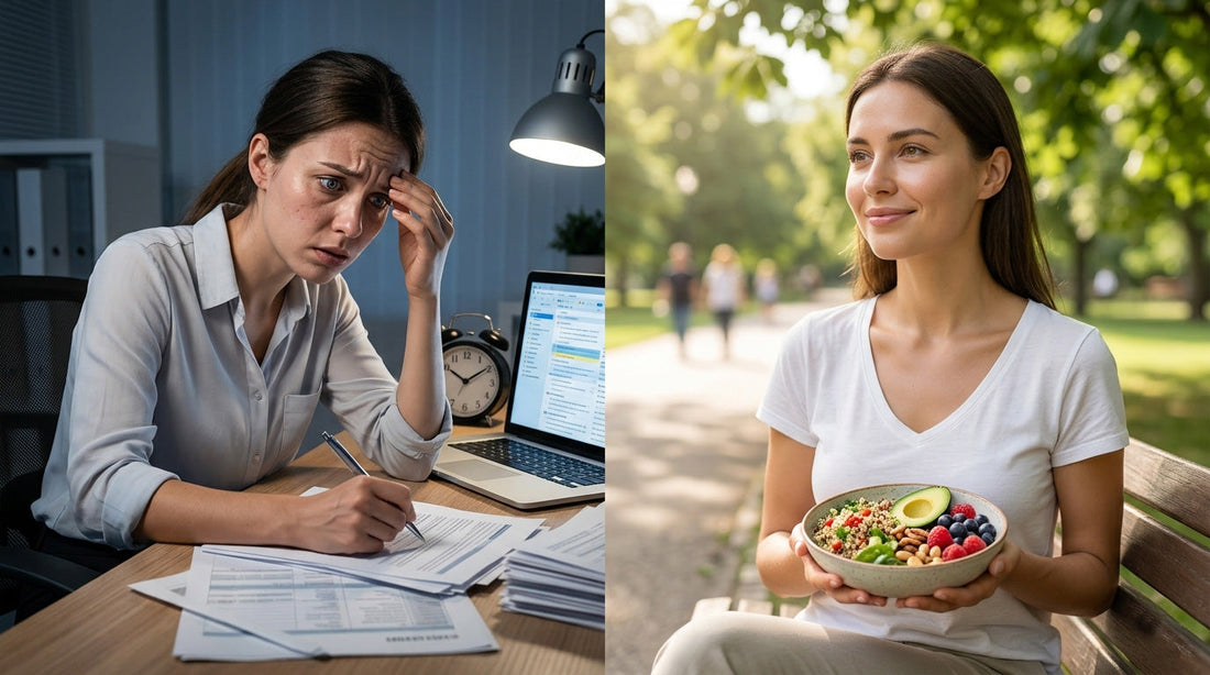 Frau mit und ohne psychischer Stress