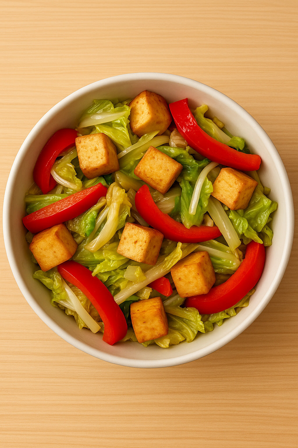 Chinakohl mit Paprika und Tofu
